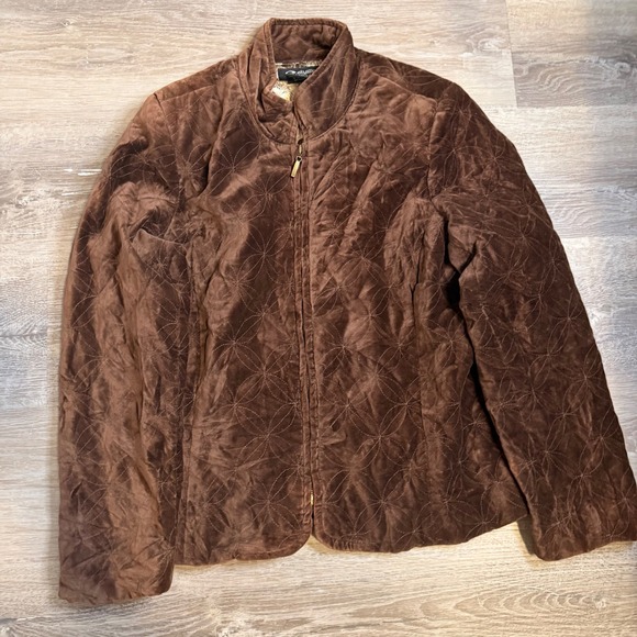 eStudio Jackets & Blazers - eStudio Brown Quilted Velvet Jacket Floral Stitched Mock Neck Paisley Lining L